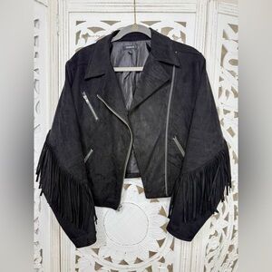 Torrid Black Faux Suede Leather Fringe Cropped Jacket